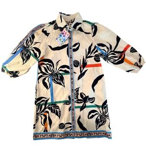 Maude Vivante Ava Dress Striped Floral Cotton Button Front Shirt Dress Small NWT